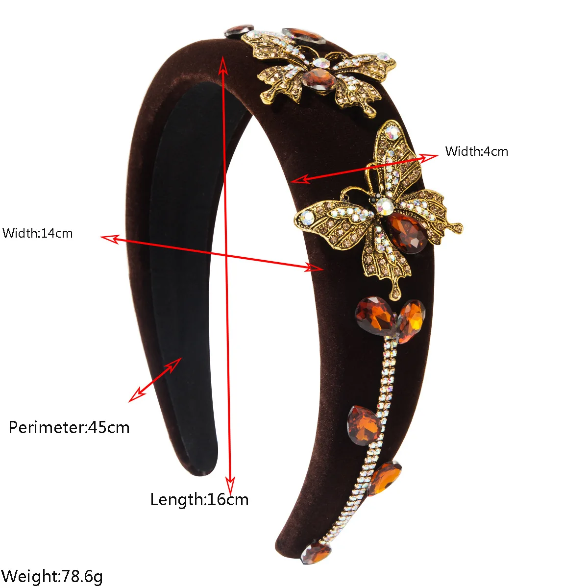 European and American Baroque Retro Heavy Craft Full Diamond Velvet Butterfly Headband for Women Elegant Wide Hair Accessory