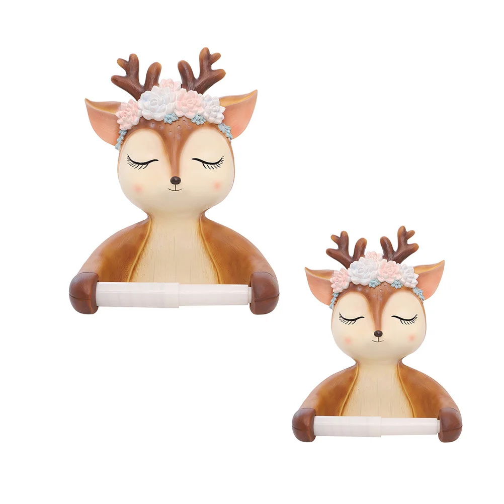 

Держатель для рулона туалетной бумаги из смолы с оленем, простая установка, бамбуковый органайзер премиум-класса для ванной комнаты и кухни, экономия места, органайзер для салфеток