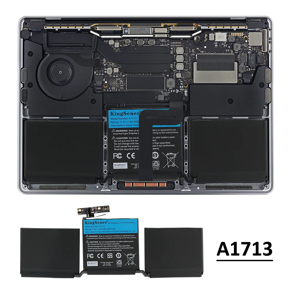 KingSener A1713 노트북 배터리 Apple MacBook Pro 13 "A1708 2016 2017 EMC 2978 3164 020-00946 MLL42LL 배터리 AKKU 4781mAh