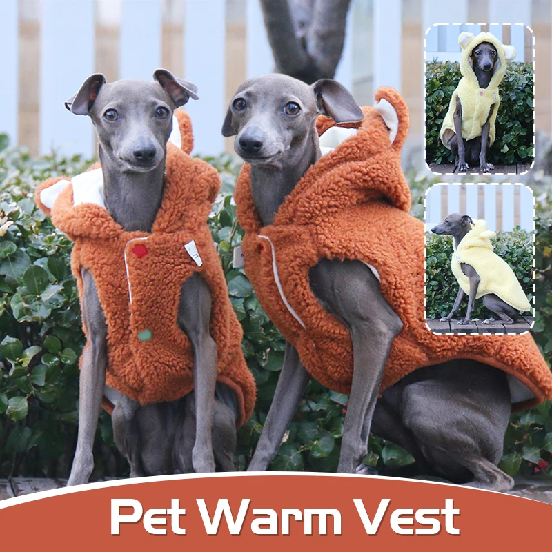 

Winter Pet Warm Vest Italy Greyhound Whippet Jacket Dog Warm Fleece Hooded Coat Puppy Outerwear Clothing