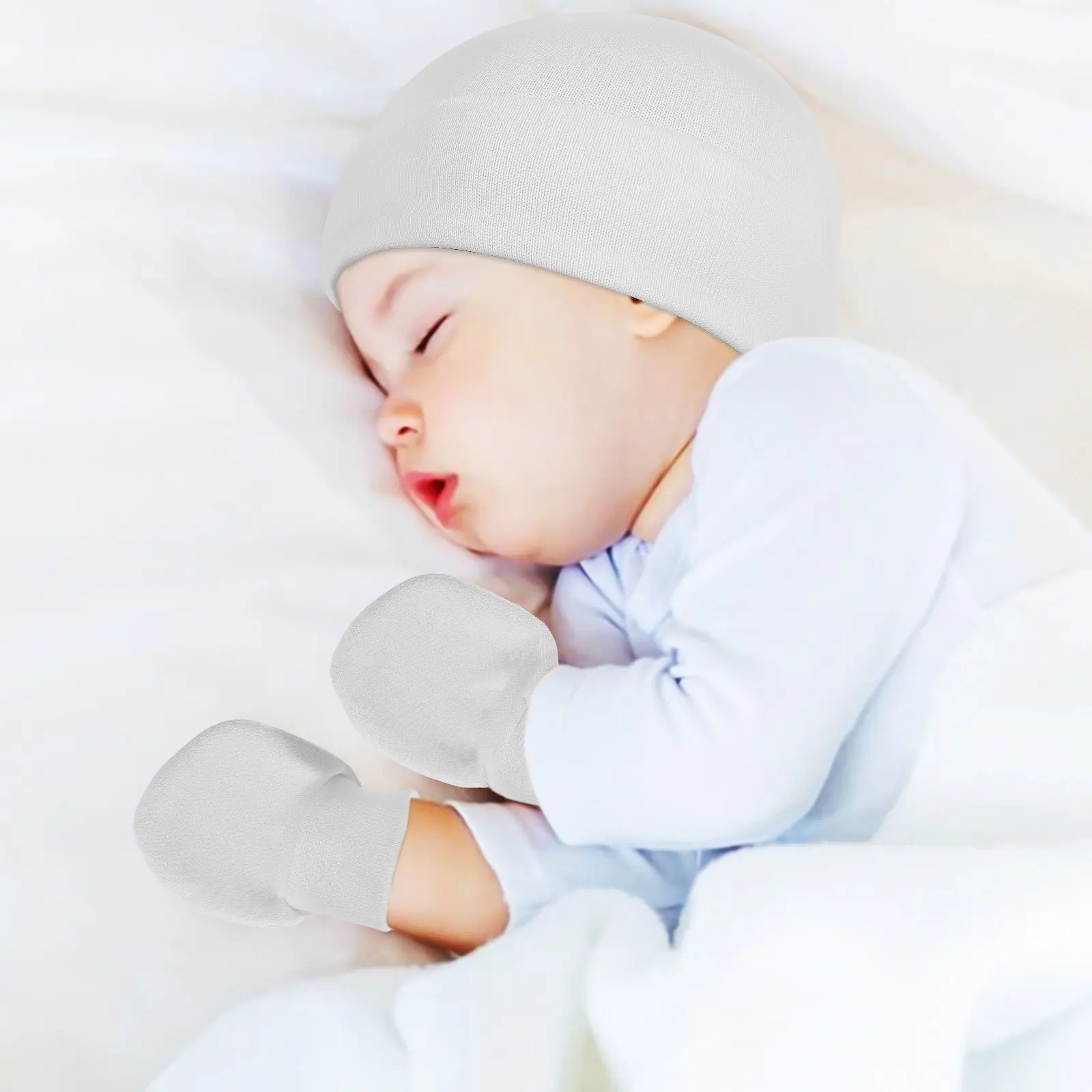 

2 комплекта: комплект из шапочки и варежек для новорожденных, теплые хлопковые шапочки, варежки и пинетки, необходимые аксессуары для младенцев 0-12 месяцев