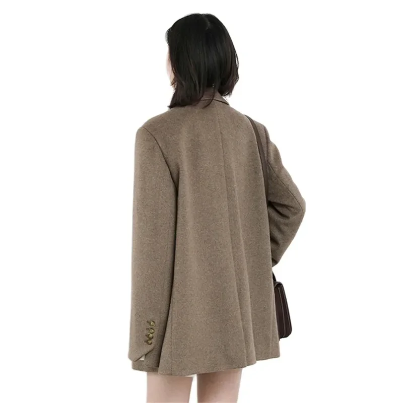 Boreathiman 2024 Women Wool Blend Coat Solid Mid Long Woolen Blazer Thick Warm Blouse Women\'s Lady Autumn Winter Overcoat Tops