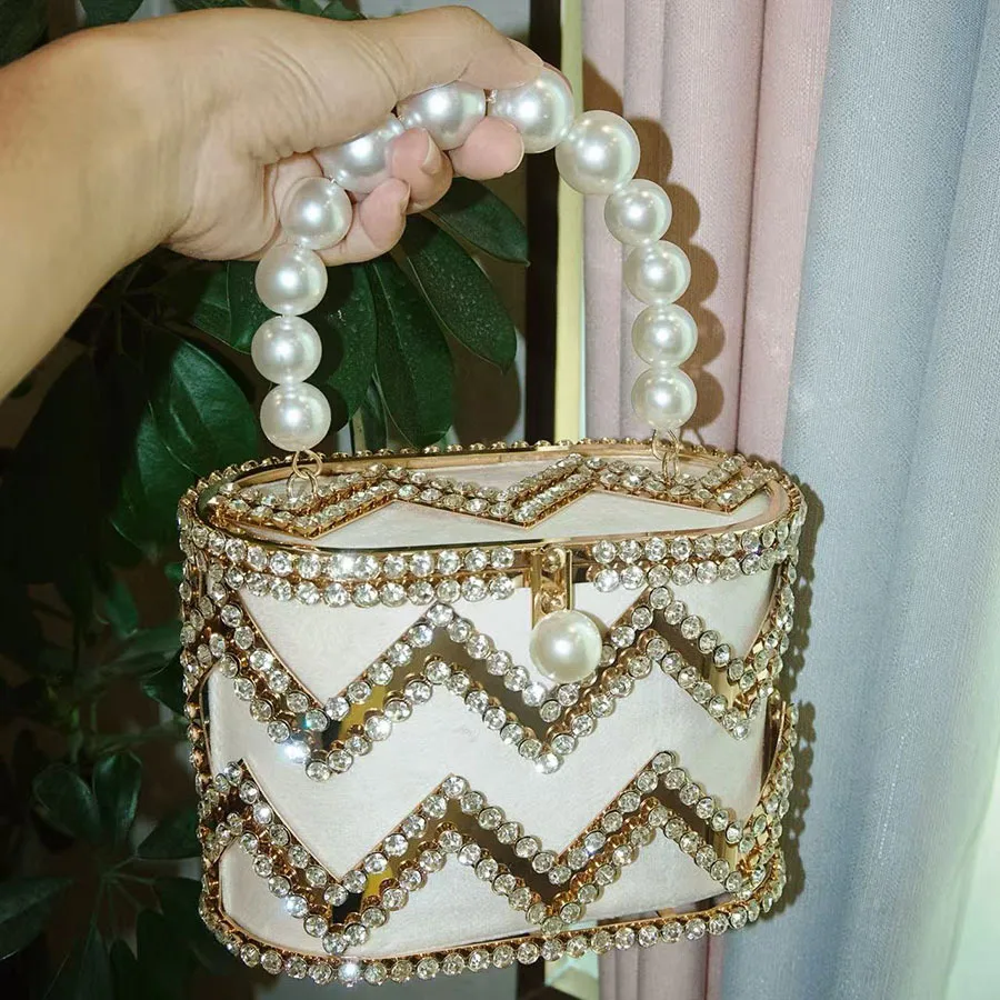 Metal trend, shiny diamond-encrusted diamond bag, fashionable light luxury portable vegetable basket bag