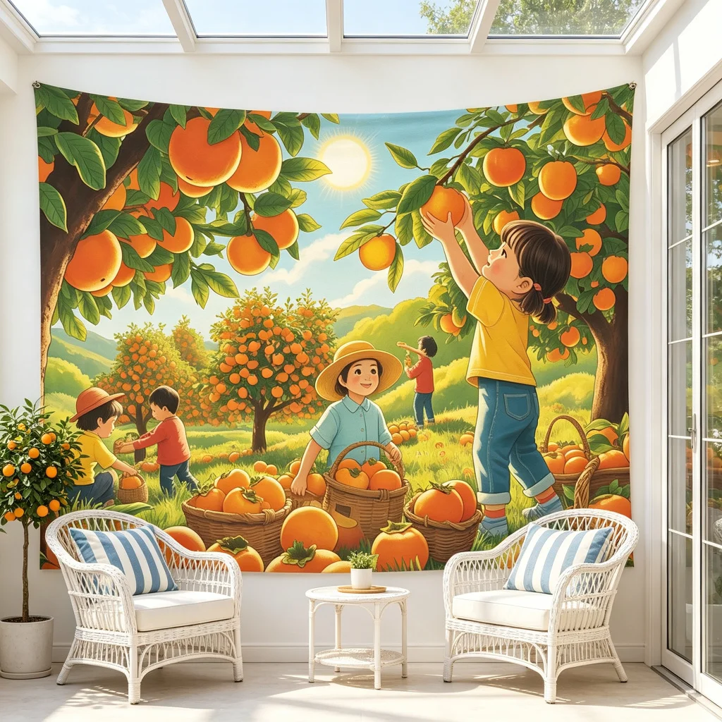 1PC Fall Orange Orchard Harvest Print Backdrop Banner, Bedroom Photo Background, Polyester, Party Decoration, Home Decor