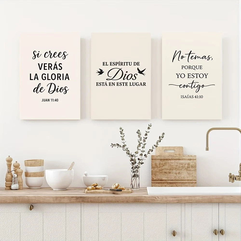 3pcs Modern Spanish Bible Verse Inspirational Wall Art Print Canvas Painting Poster Picture For Living Room,Bedroom Home Decor