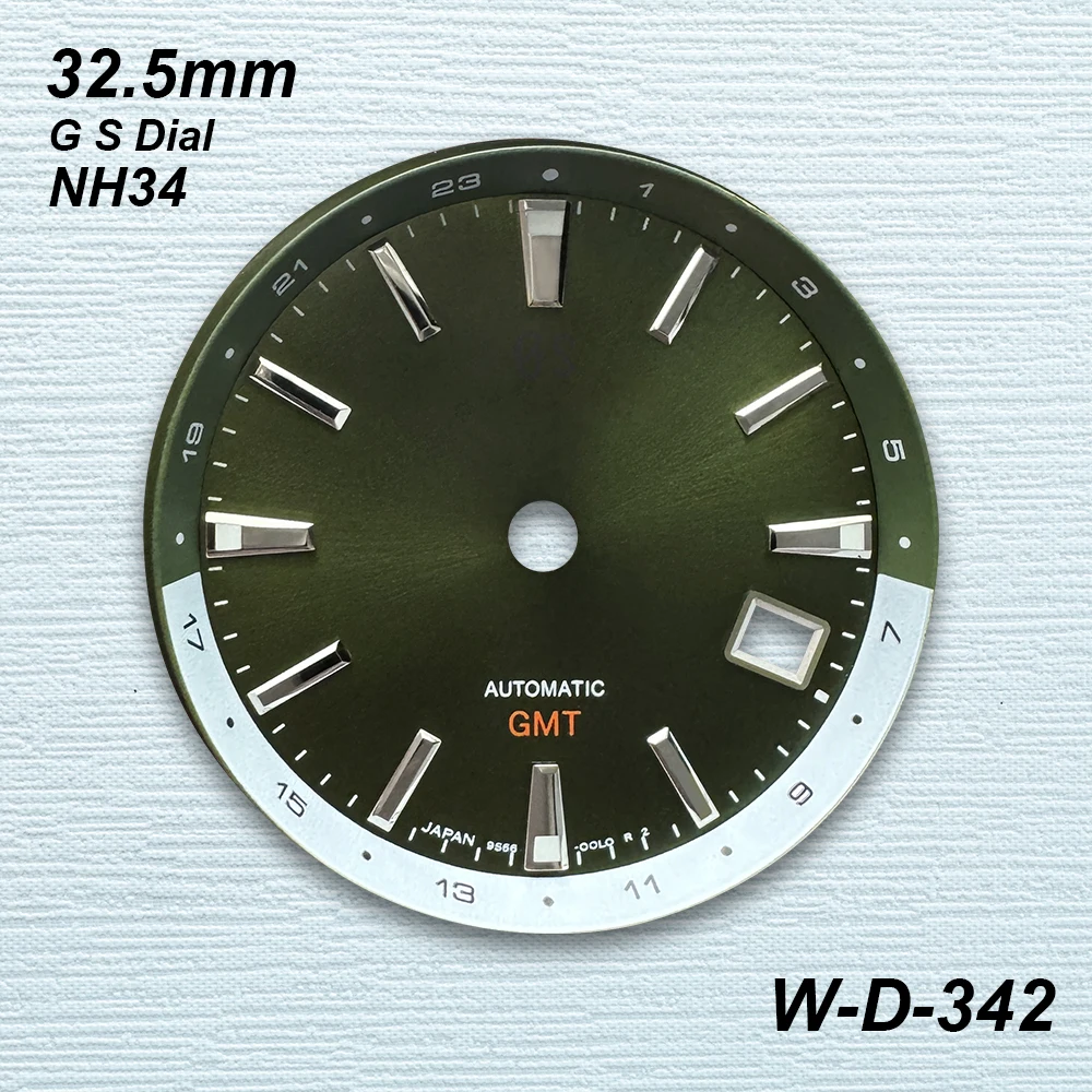 32.5 mm G S Logo GMT Dial Fit NH34 Japanese Movement Green Luminous High-Quality Watch Modified Accessories