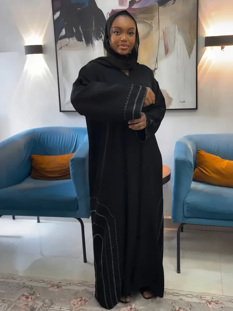 Marokańska Kaftan Czarna Abaya z Szalikiem Kobiety Muzułmańska Sukienka Abaya Zipper Up Vestidos Eid Ramadan Abayas Saudi Arabska Długa Szata 2024