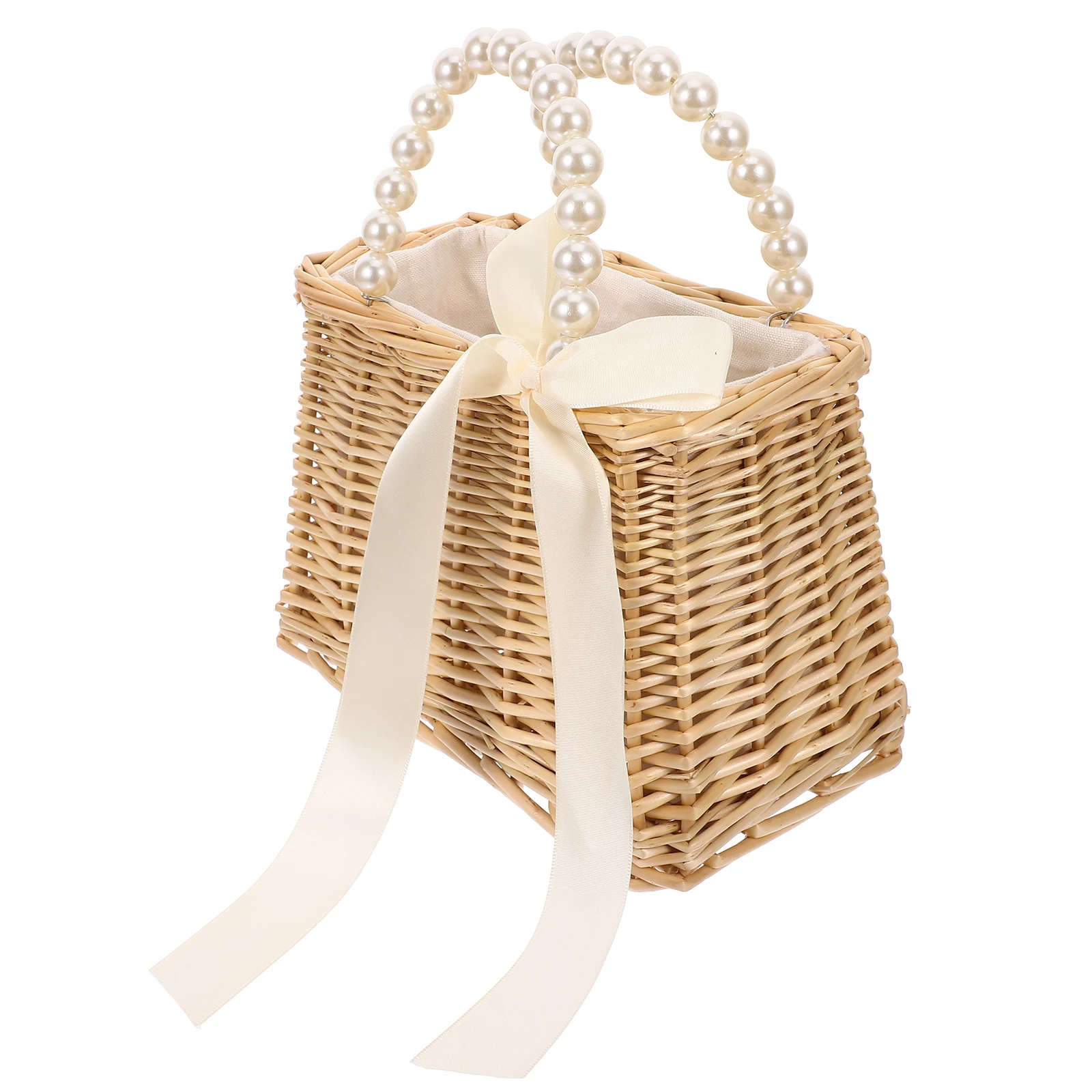

Pearl Bag Handbag Straw Beach Women Vacation Travel Large Opening Storage Fashionable Practical Moderate Size Portable Bag Woman