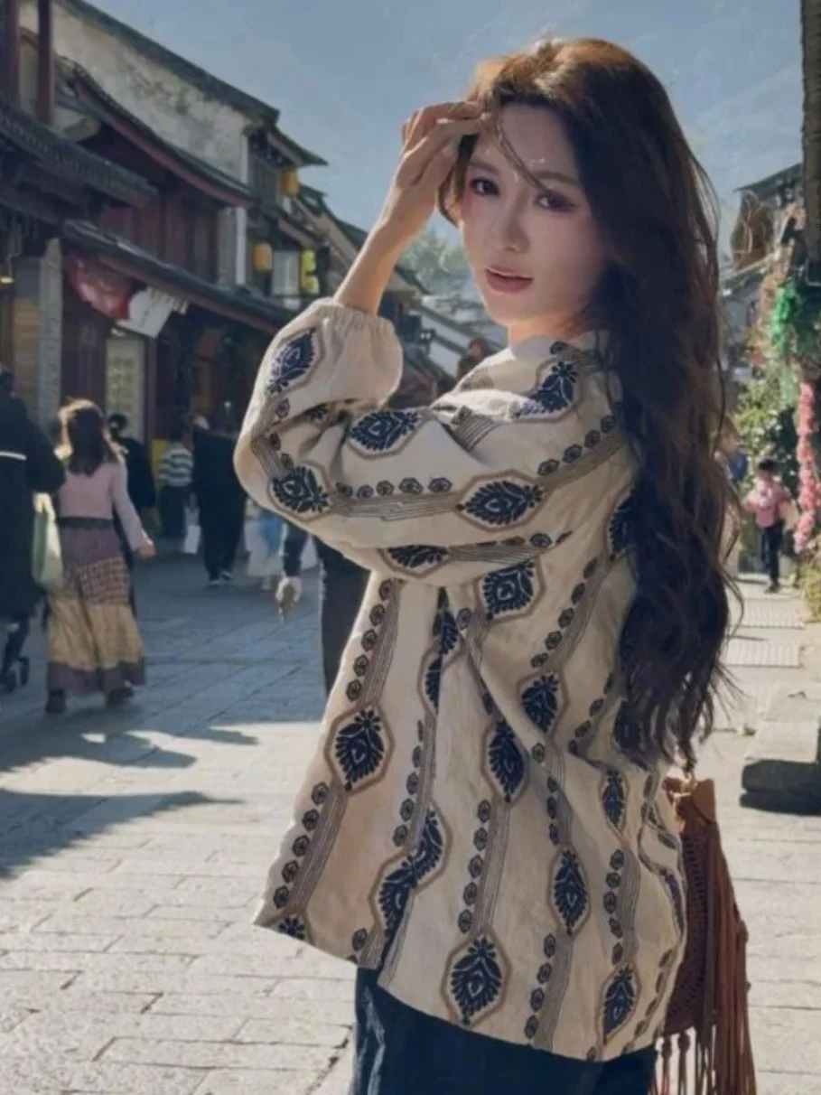 

Дышащая свободная женская рубашка из смесового хлопка с длинным рукавом, универсальная, весенняя, повседневная, роскошная, стройнящая, воздушная, с эффектом высококачественного материала