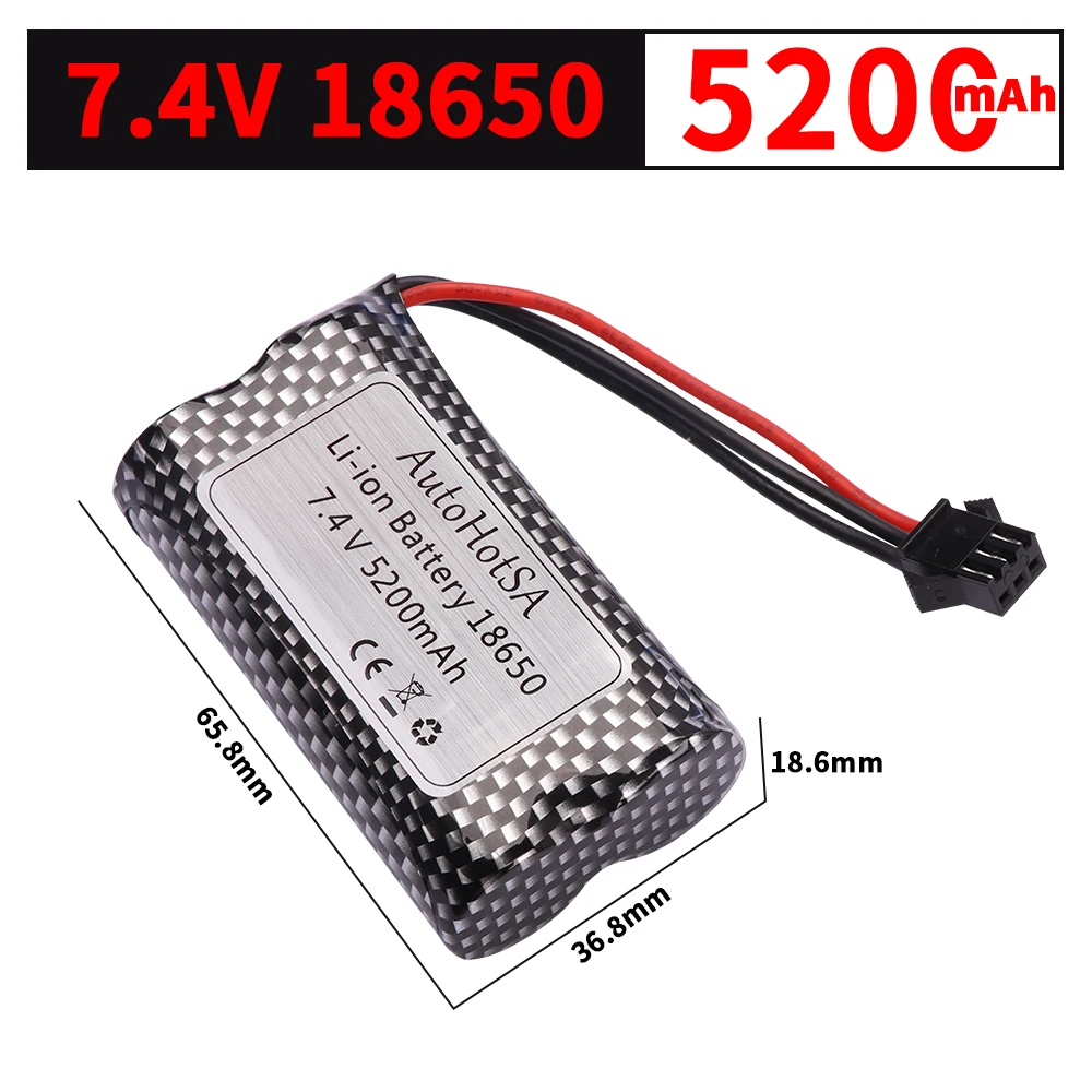 7.4V 5200mAh 18650 Battery for MN128 MN78 LC79 MN82 Remote Control Car Battery Watch Gesture Sensing Twisted RC Stunt Car toys