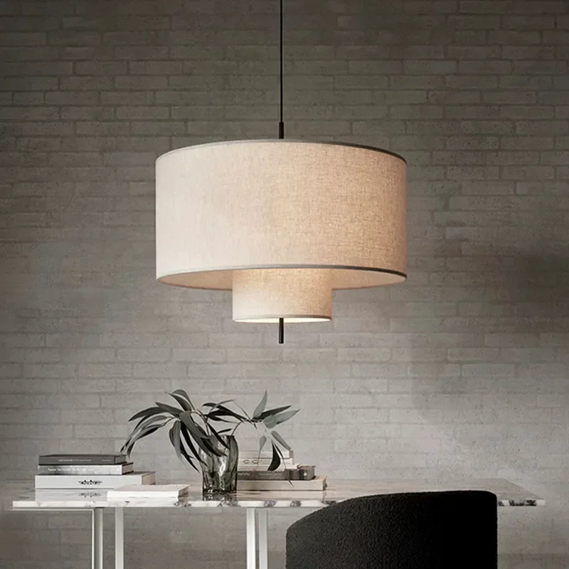 بسيطة للغاية نمط وابي سابي قلادة ضوء الإبداعية والحد الأدنى إضاءة غرفة المعيشة الكتان النسيج قلادة مصباح #3