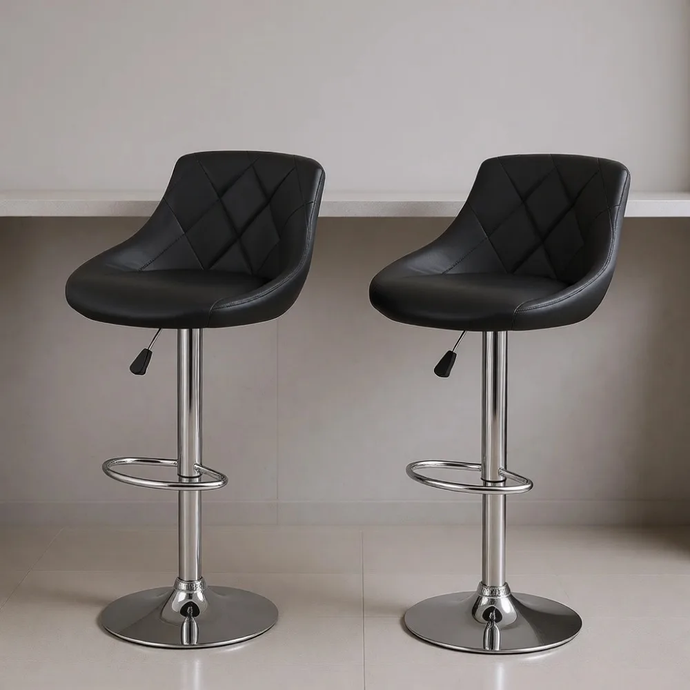 

Набор из 2 регулируемых поворотных барных стульев с подлокотниками, из искусственной кожи, для кухонной стойки, черные