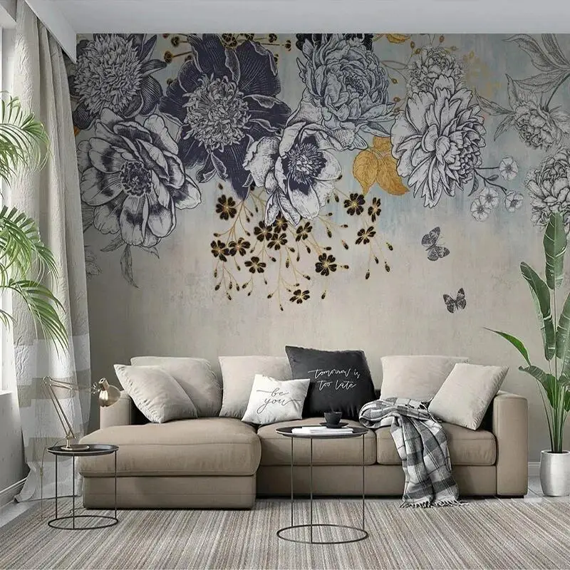 Custom 3D Modern Luxury Handdrawn Line Drawing With Plant And Flower Background Wallpaper Mural Papel De Parede Home Décor Tapet