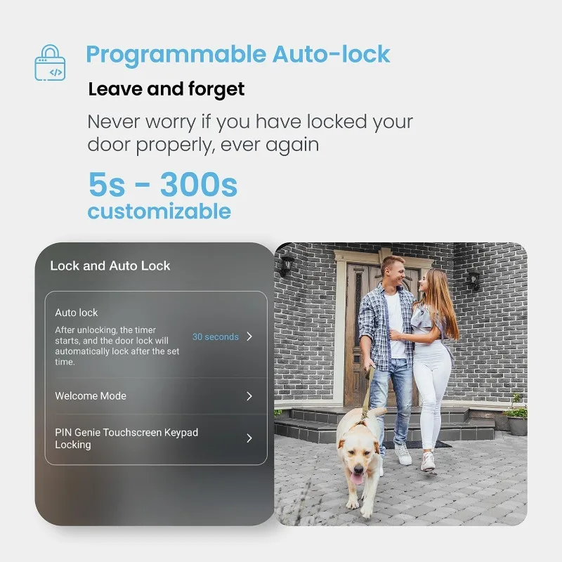 قفل باب ذكي آمن بالإضافة إلى بلوتوث، دخول بدون مفتاح مع PIN Genie ®   لوحة مفاتيح رقمية، مستشعر بصمات الأصابع البيومترية ثلاثية الأبعاد