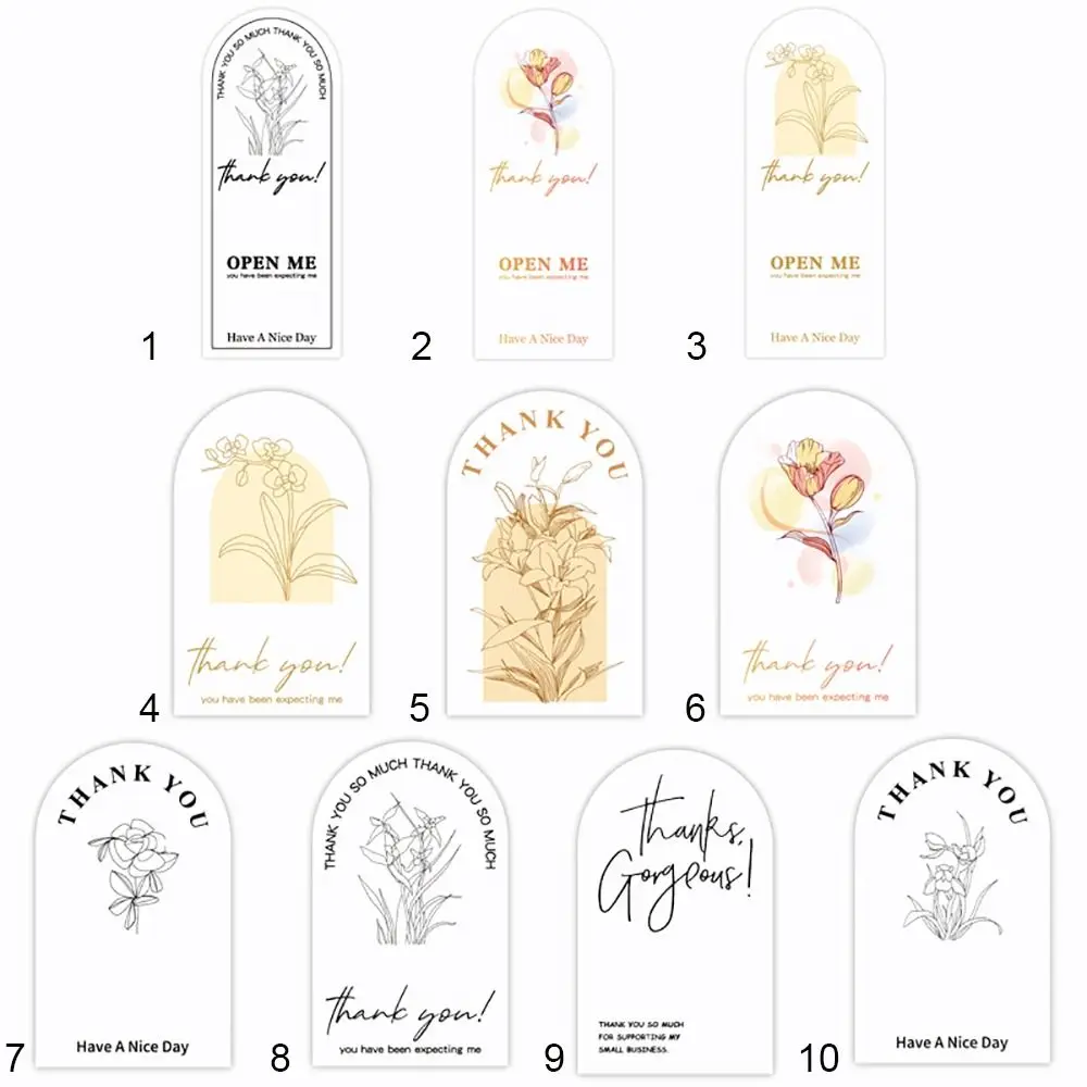 50PCS Floral Pattern Thank You Stickers Multicolor Commodity Packaging Thanks Decals Party Supplies Gift Wrapping Open Me Tags