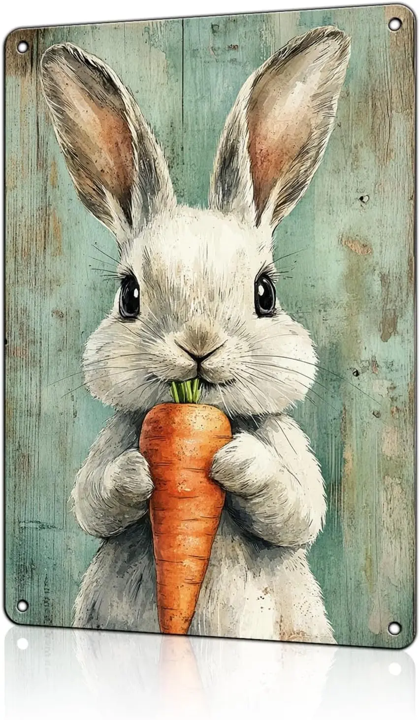 

Easter Sign Cute Bunny Rabbit Metal Tin Wall Art Decor Spring Primitive Country for Home Living Bedroom Room Kitchen
