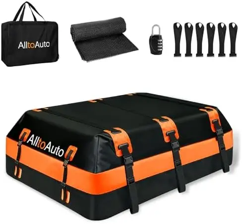 

Waterproof 21 Cu Ft Rooftop Cargo Carrier for All Cars - Heavy Duty PVC with Anti-Slip Mat & Straps