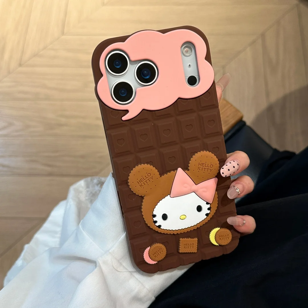 Cartoon Brown Pink Chocolate KT Cat Phone Case For iphone 17 16 15 14 13 Pro Max 16 15 14 Plus 17 Shockproof Silicone Soft Cover