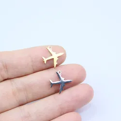 10pcs Wholesale 304L Stainless Steel Vacuum Plated Antiallergy Shiny Mini Air Plane Charms Pendant DIY Jewelry Necklace Earrings