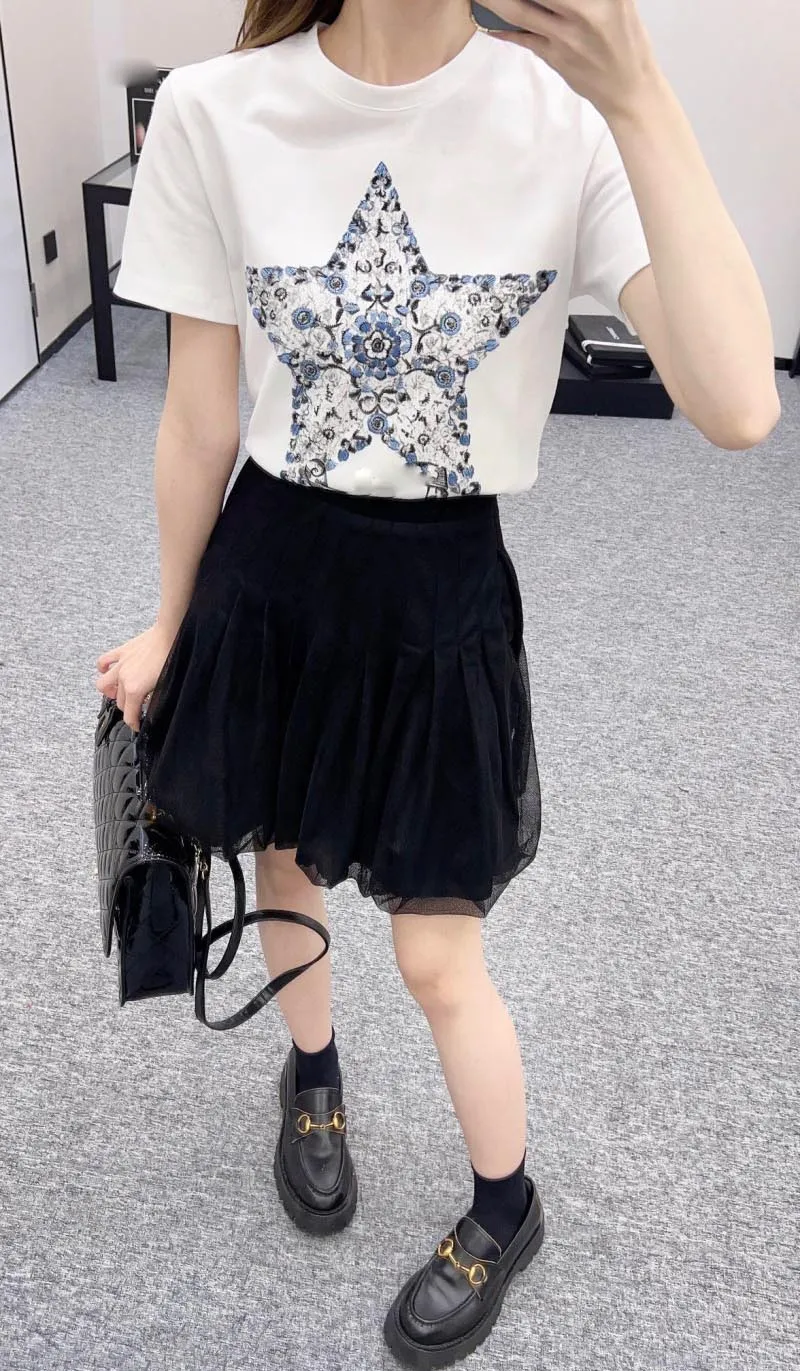 

2024 Spring/Summer Women's Half length Skirt Fashionable and Exquisite A-line Waist slimming Double layer Short Mesh Skirt