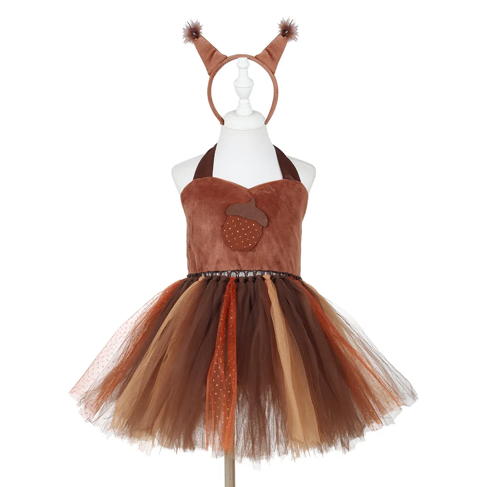 Animal Cosplay Tulle Dress with Matching Headband Polyester Role Play Outfit for Girls Halloween Celebrations