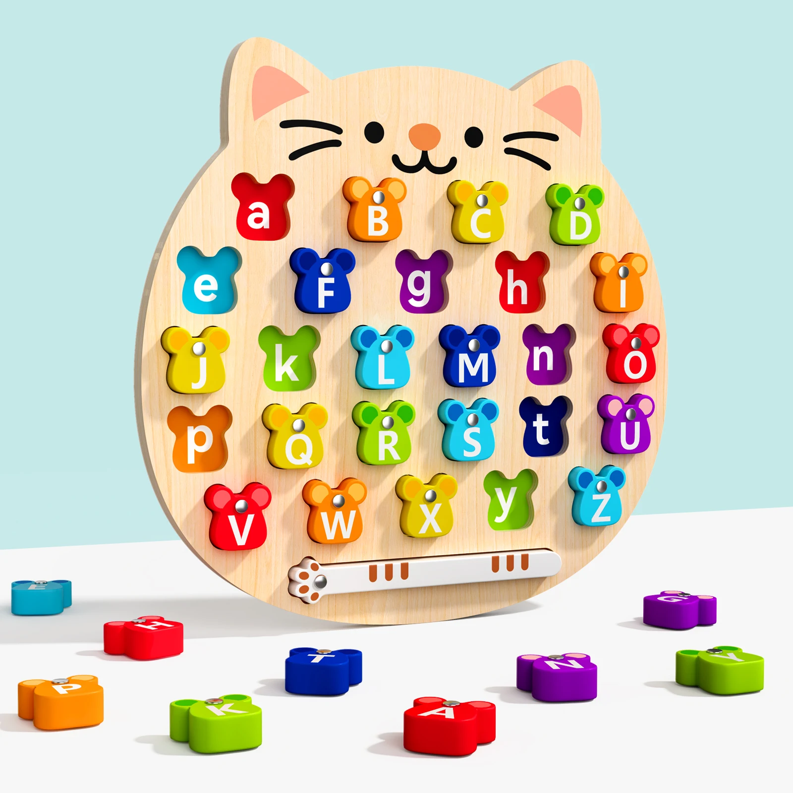 Rompecabezas Magnético de Madera con Alfabeto ABC para Gatos, Juego de Emparejamiento Inteligente, Habilidades Motoras Finas, Juguetes Educativos Tempranos Montessori