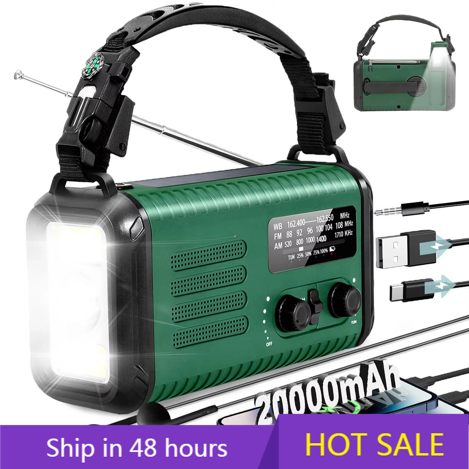 

POWER LEAP 20000mAh Solar Powered LED Flashlight with Weather Forecast FM AM Outdoor Camping Radio Hand Crank Radio Outdoorsman