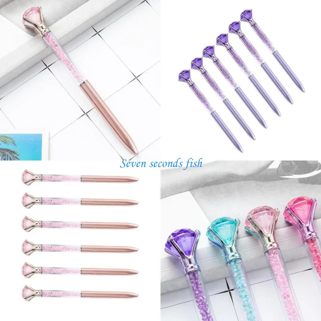 

L74B 6Pcs Big Crystal Ballpoint Pen for Women, Crystal Ballpoint Pen