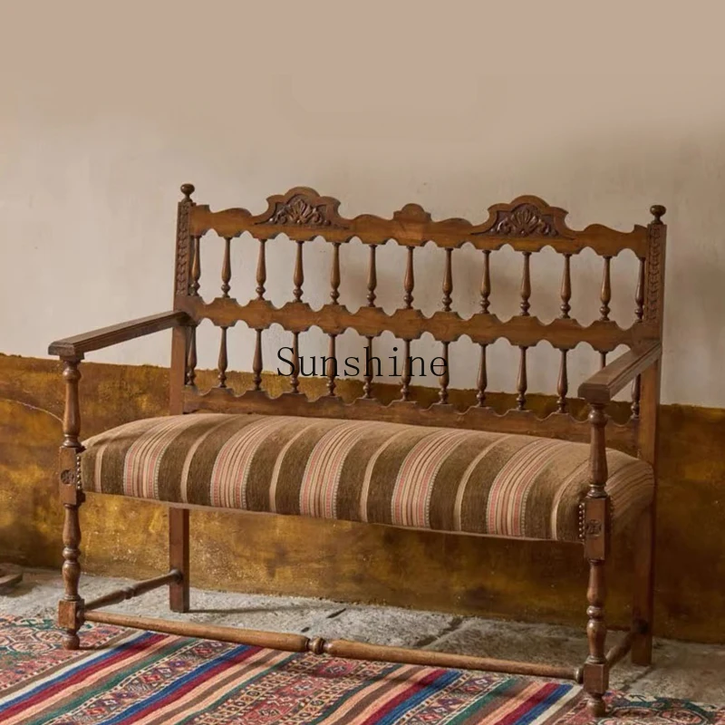 

French retro, casual cafe double solid wood chair carved hollow stripe B & B studio