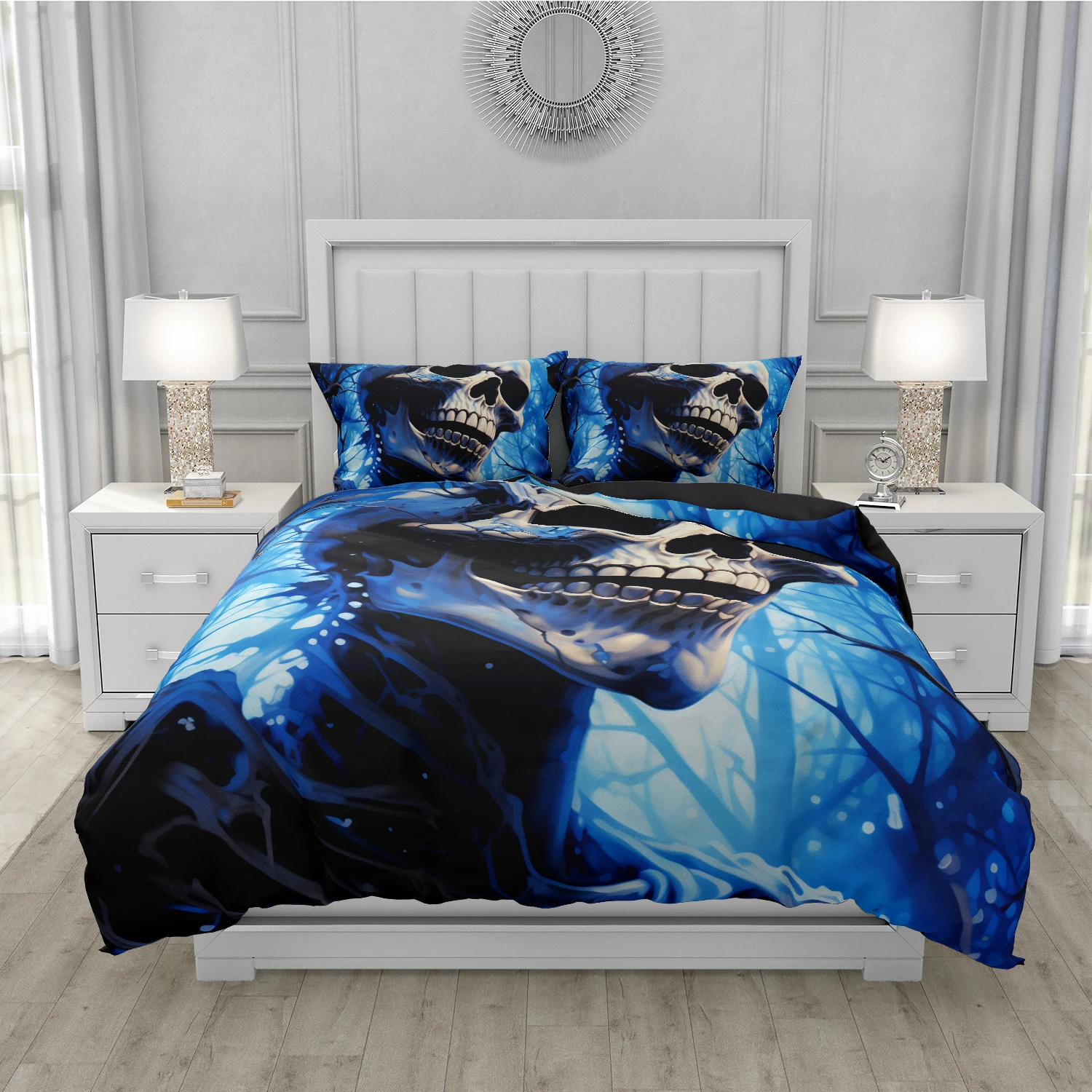 Blue Skeleton Skull Bedding Set Qulit Cover 3d Duvet Cover Gothic Comforter Cover Twin Full Queen King Single Size Halloween