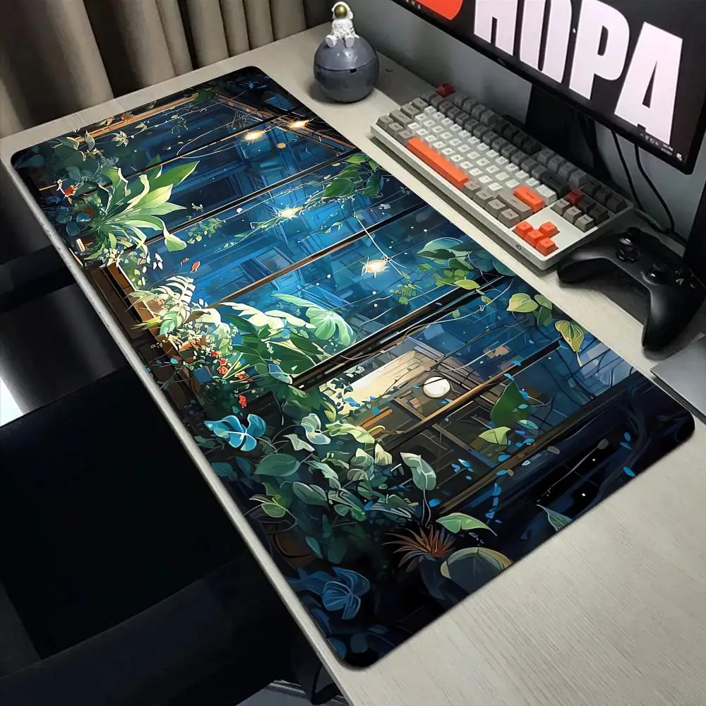 Tappetino per mouse carino estetico vegetale fondo in gomma antiscivolo resistente all'usura con tappetino per tastiera con bordo cucito adatto per ufficio 300X600