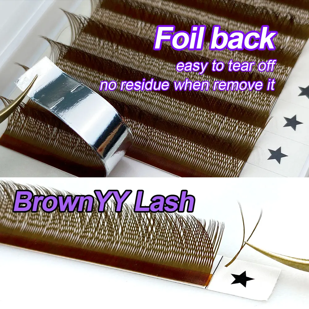 LAKANAKU Brown YY Shape Lashes 2D 0.05 0.07 Faux Mink C/D Natural Soft Brazilian Eyelash Premade Volume Fan Lashes Extension