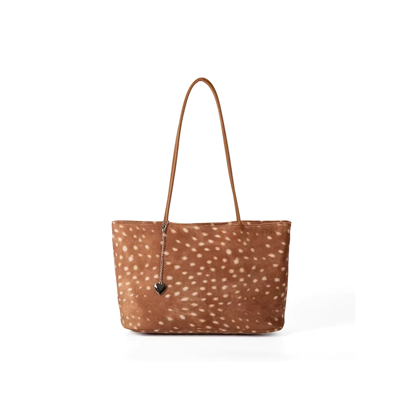 Umhängetasche aus Kunstwildleder mit Hirschmuster, Vintage-Tragetasche für Damen im Herbst und Winter, koreanische einfache vielseitige Handtasche mit mattierten Hirschstreifen – Detail 7