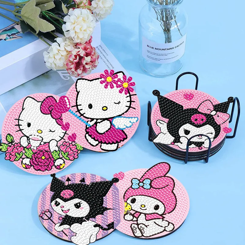 DIY Sanrio Diamond Painting Coaster HelloKitty MyMelody Kuromi Cartoon Mosaic Drink Cup Pad Table Placemat With Holder Crafts