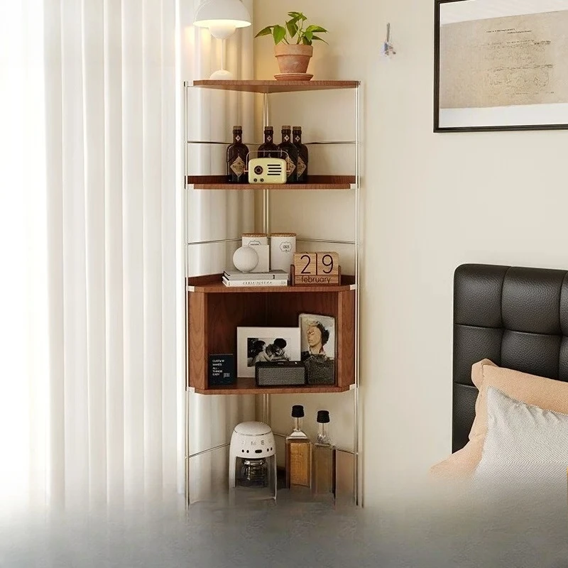Triangle Cabinet Medieval Corner Shelf Bookcase Solid Wood Living Room Corner Bedroom Storage Bookshelf