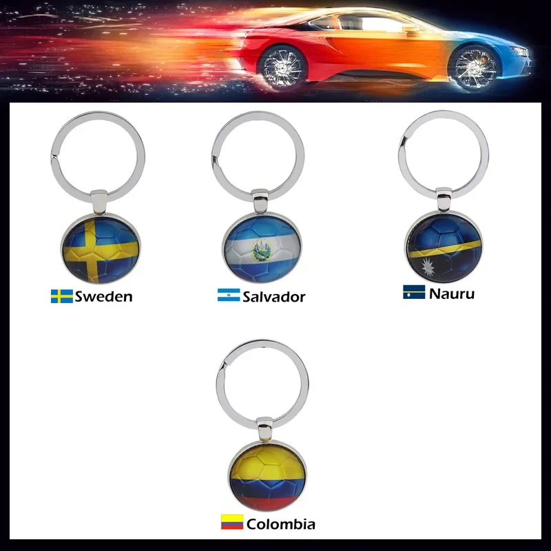 Sweden Salvador Columbia Nauru National Flag Football Key Chain Ring Accessories Bags Pendant Fans Gift souvenir