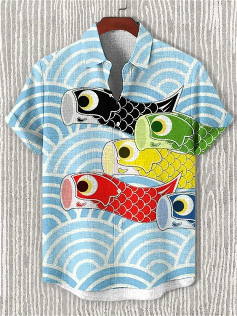 

Новая мужская льняная рубашка с короткими рукавами и 3D рыбным принтом, популярная повседневная рубашка с короткими рукавами в стиле ретро, бестселлер, топ