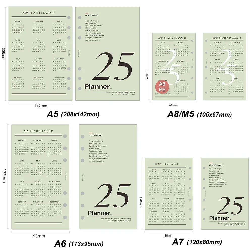 Fromthenon 6 Holes A5 A6 A7 M5 Loose-leaf Notebook Plannar Journal 2025 Calendar Card Accessories Office Stationery Supplies