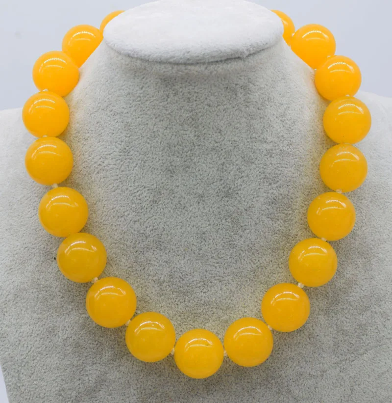 

yellow jade 18mm 20mm round necklace 17inch wholesale beads big size