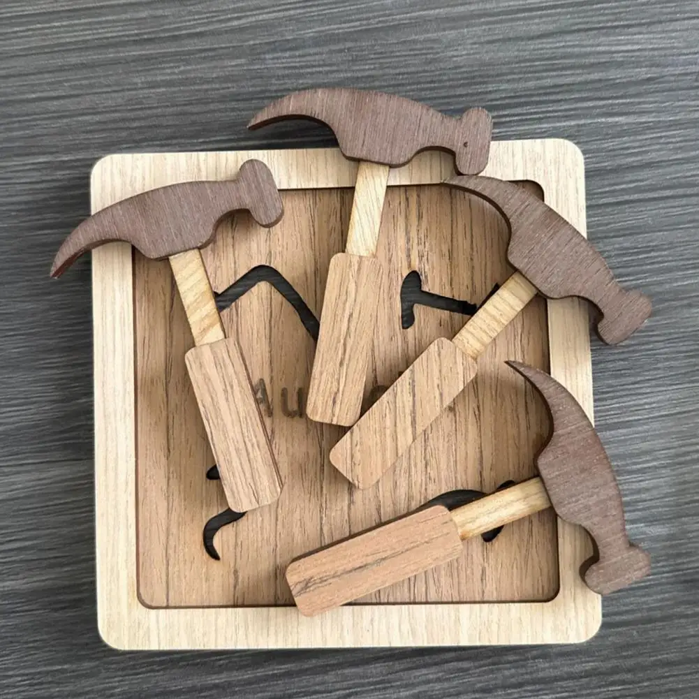 لوحة ألغاز للمراهقين، لعبة ألغاز مطرقة خشبية تعليمية للأطفال والمراهقين والكبار، لعبة تحفيز الدماغ مع أربعة مطارق محمولة