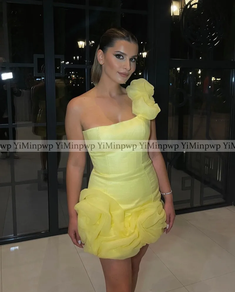 Yellow Cocktail Dresses for Women One Shoulder Bodycon Mini Short Little Dress Prom Birthday Party Homecoming Gowns Customized