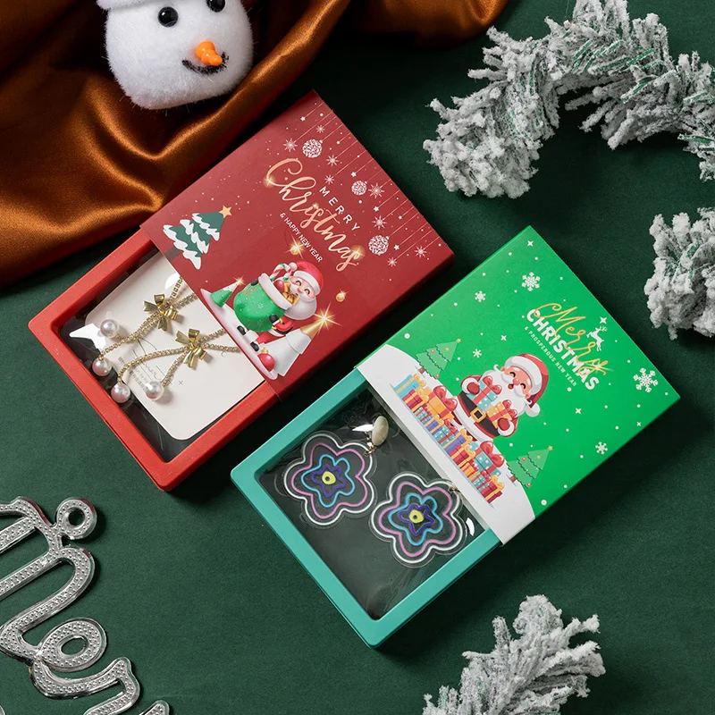 Christmas Ornament Packaging Box Creative Jewelry Suspension Box Badge Brooch Box Cartoon Christmas PE Storage Box