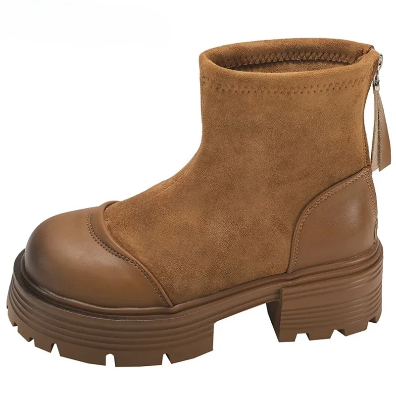 

Винтажные женские ботильоны на толстой подошве на платформе, дизайнерская обувь на молнии сзади, осень-зима, тонкие короткие ботинки, увеличивающие рост