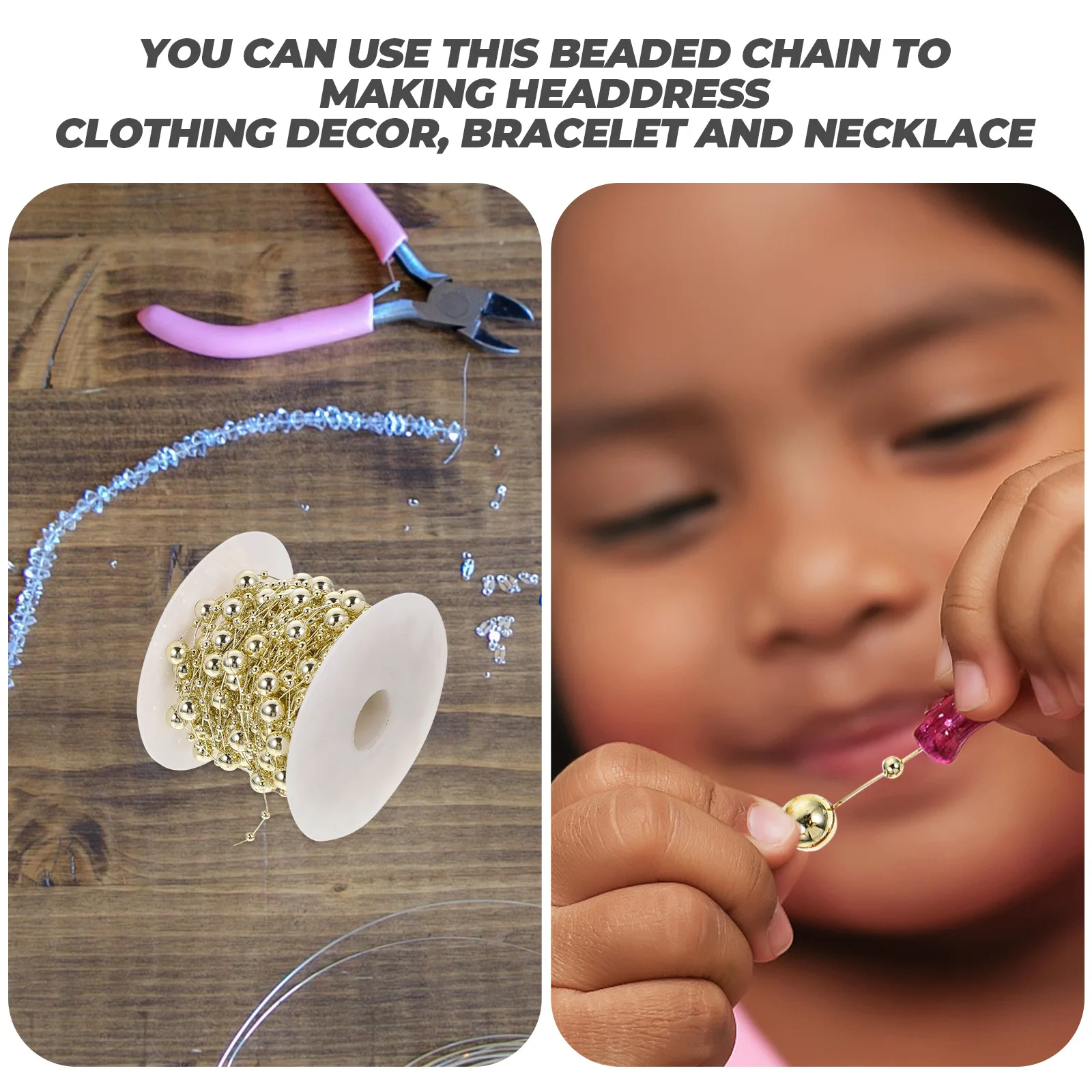 

Beaded Chain 8mm 3mm Gold Silver Plated DIY Supply Headdress Decor Material Clothing Bracelet Necklace Non Fading Anti Wearing