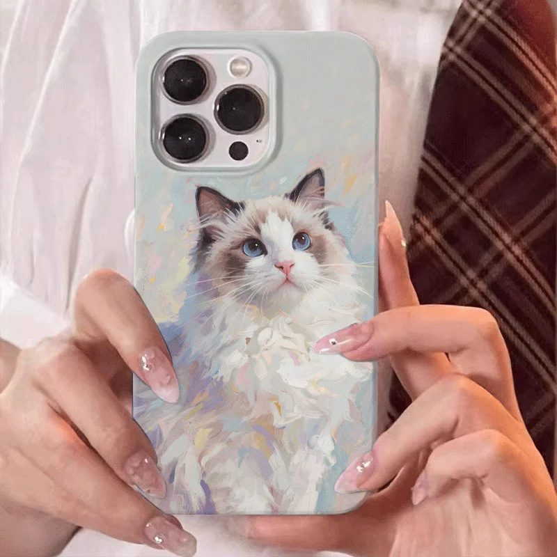 Coque de téléphone anti-poussière motif chat poupée peinture à l'huile, mignonne, douce et magnifique, pour iPhone 17 AIR 16 15 14 13 PRO MAX PLUS