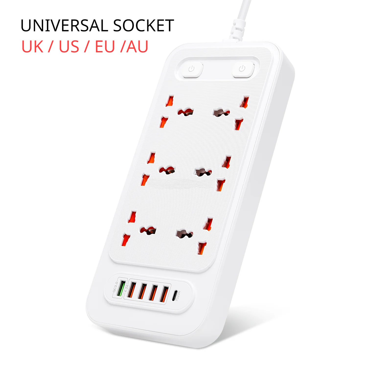 

UK US EU AU Double Opening Closing 6-hole High-power USB Plug PD20W Fast Charging Extension Cable Socket Typec