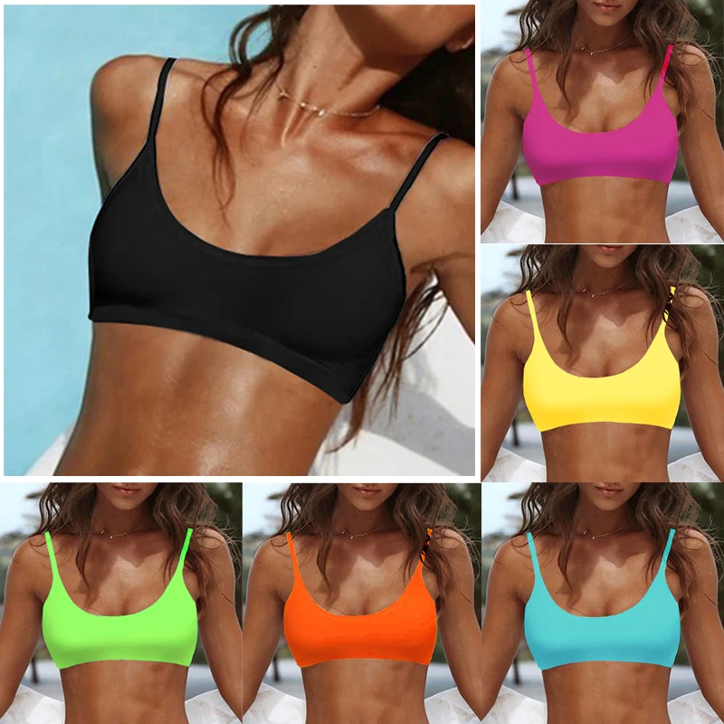 8 Color Black Solid Sexy Bikini Top 2024 New Women Swimwear Cup Bra Padded Swimsuit Bathing Suit Beachwear Female Top Bikini Set