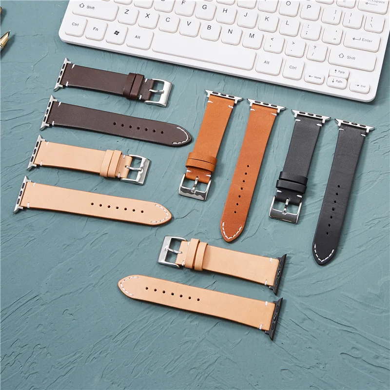 Men Women Genuine Leather Watch Straps For Apple Watch 6 SE 5 4 3 2 1 Pop Calfskin Watchbands 38mm 40mm 42mm 44mm For Iwatch