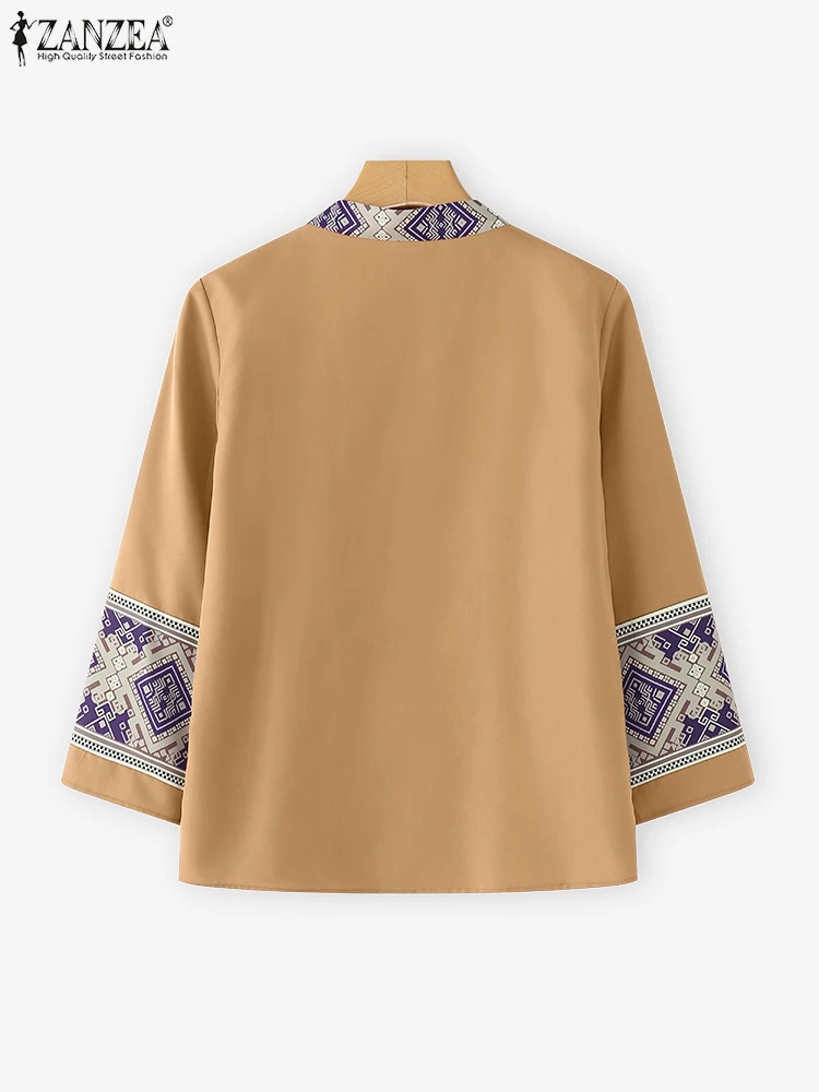 

ZANZEA 2025 Autumn Women Wrap Coats Casual Long Sleeve Outwear Fashion O Neck Suits Elegant Printed Coats Thin