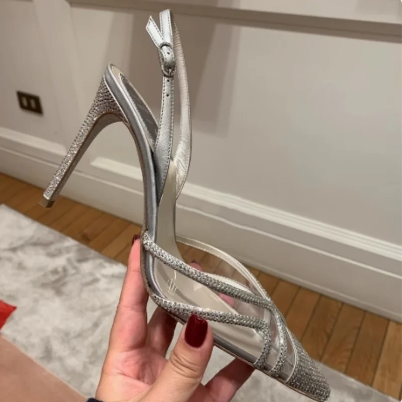 

Fashion Hollow High Heel Back Straps Slip-on Women Stilettos Transparent Mesh Versatile Sandals Party Banquet Dress Women Sanda